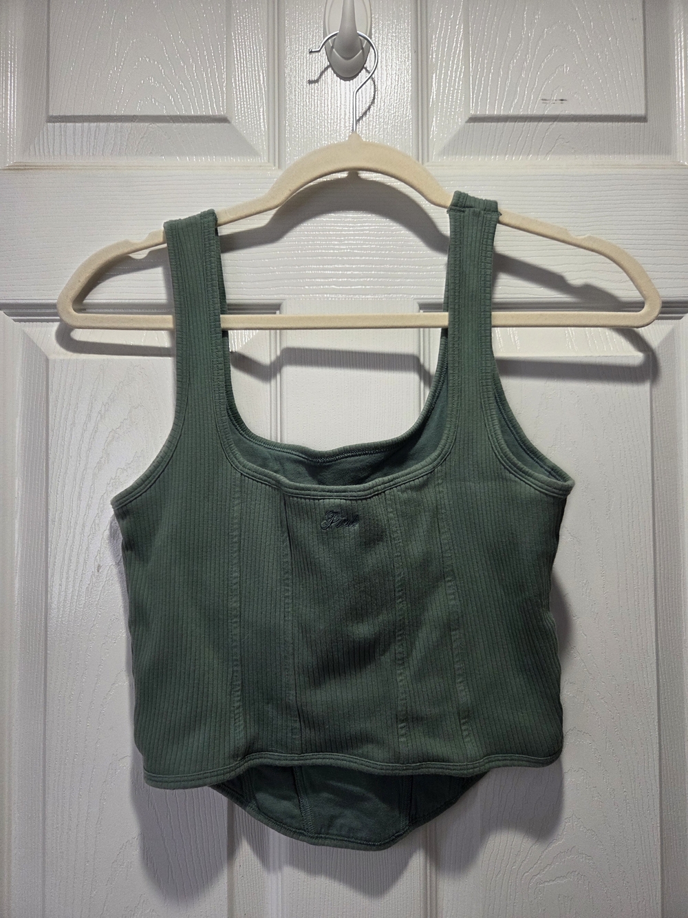 PINK Victoria's Secret Sage Green Ribbed Corset Inspired Tank - Picture 3 of 3